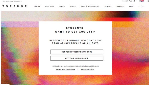 topshop student discount