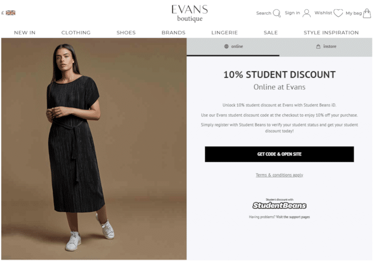 evans student discount