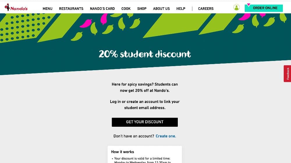 nandos discount code student
